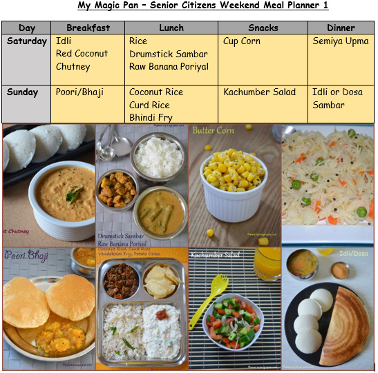 Senior Citizens Meal Planner Elderly People Veg Menu
